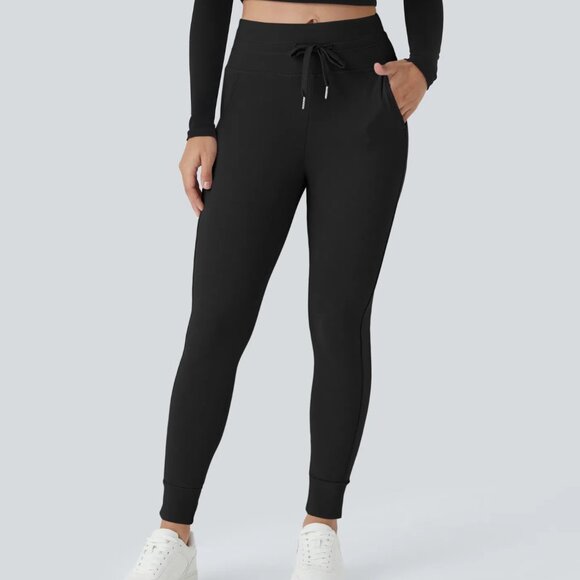 HALARA Pants - Halara Softlyzero Plush High Waisted Drawstring Plain Full Length Joggers Black
